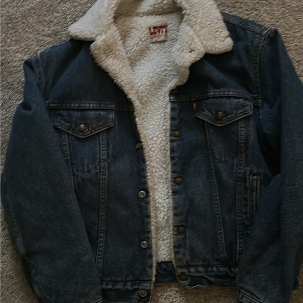 Levi's Dark Blue Denim Jacket with White Sherpa